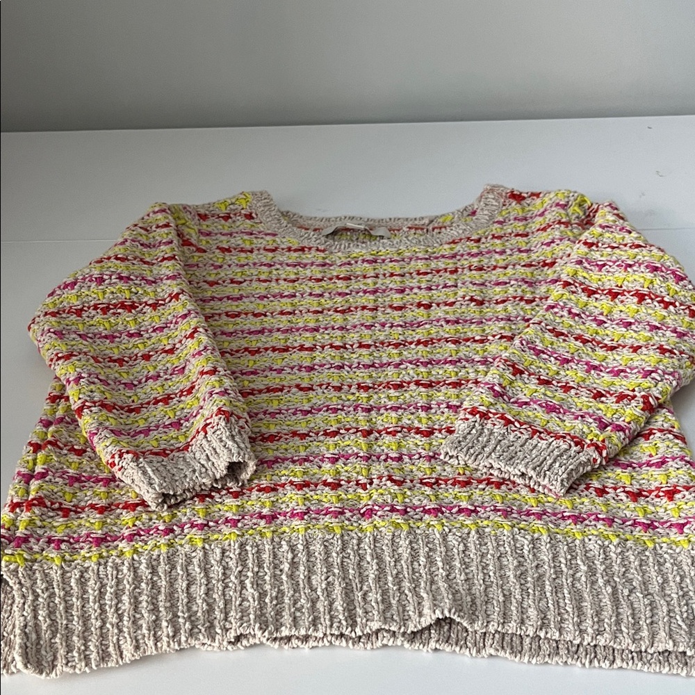 LOFT Vibrant Striped Crew Neck Sweater